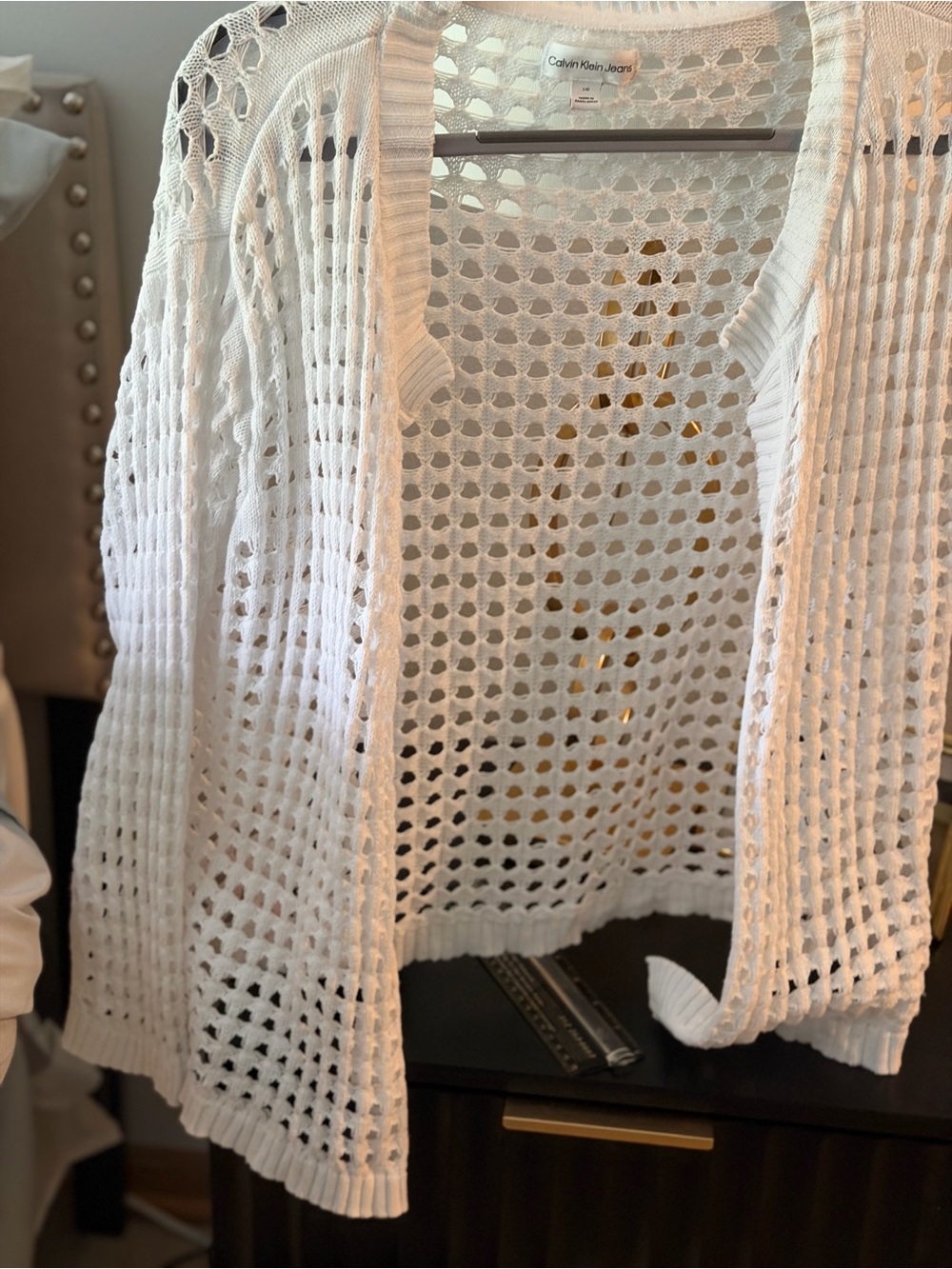 Calvin Klein Jeans Cream Open-Knit Sweater Top